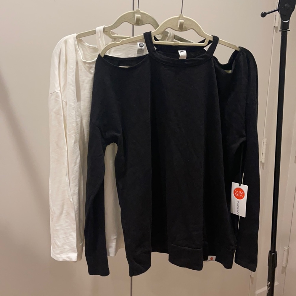 2-for-1 NWT Vimmia Long Sleeve Shirts with Cutout Detail - black and white - L